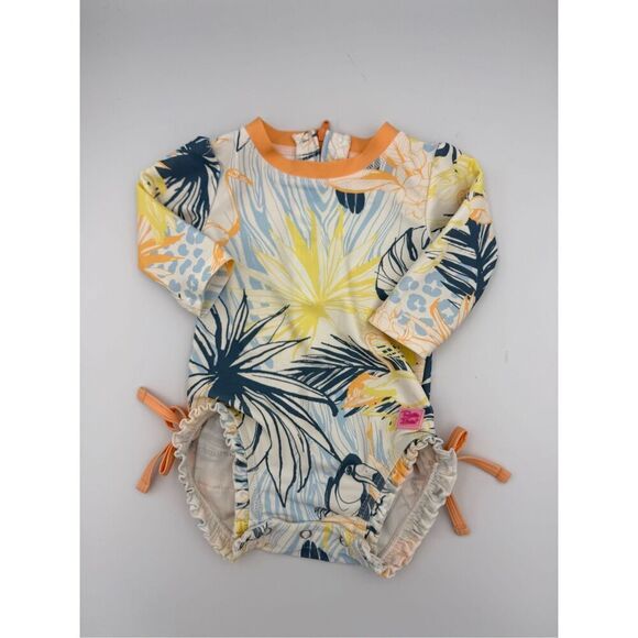 RuffleButts Toddler Tropical Floral Rash Guard One Piece Swimsuit Size 3-6Mo - Picture 5 of 8
